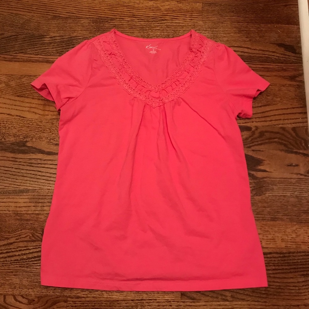 NWOT Kim Rogers Pink Lace Neckline Blouse- Small